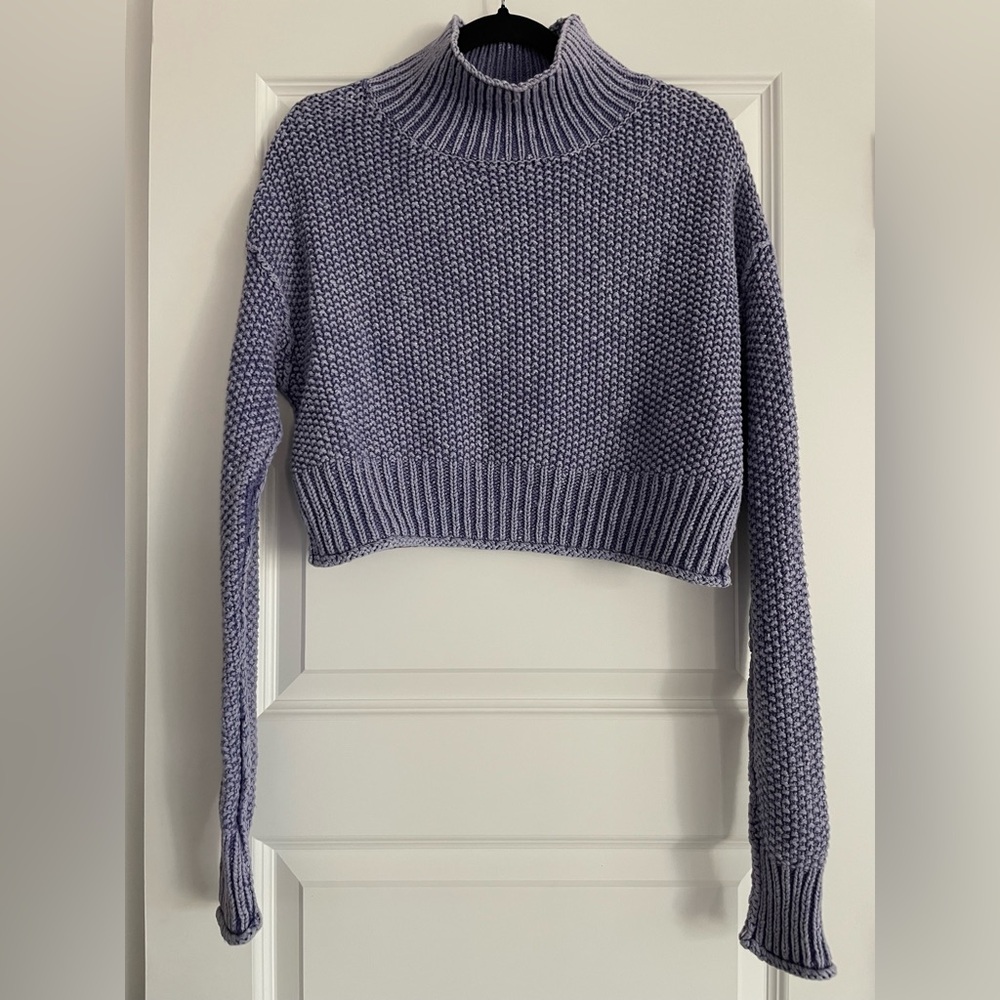 Free People Purple Knitted Crop Pullover Cotton Sweater XS